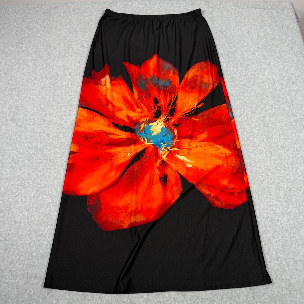 Y2K Whimsy Goth Zac & Rachel Medium Black Witchy Fall Floral Maxi Skirt Stretch